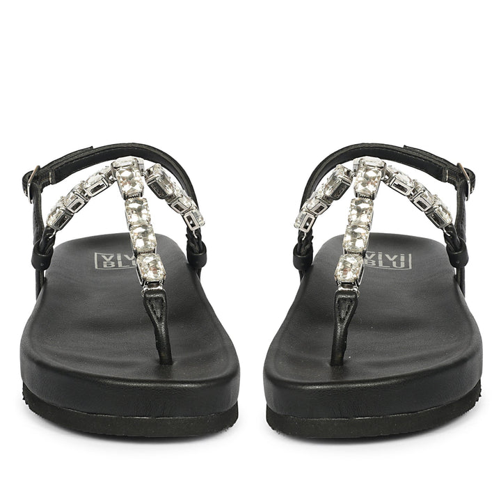 Vivian Black Leather Footbed Sandals