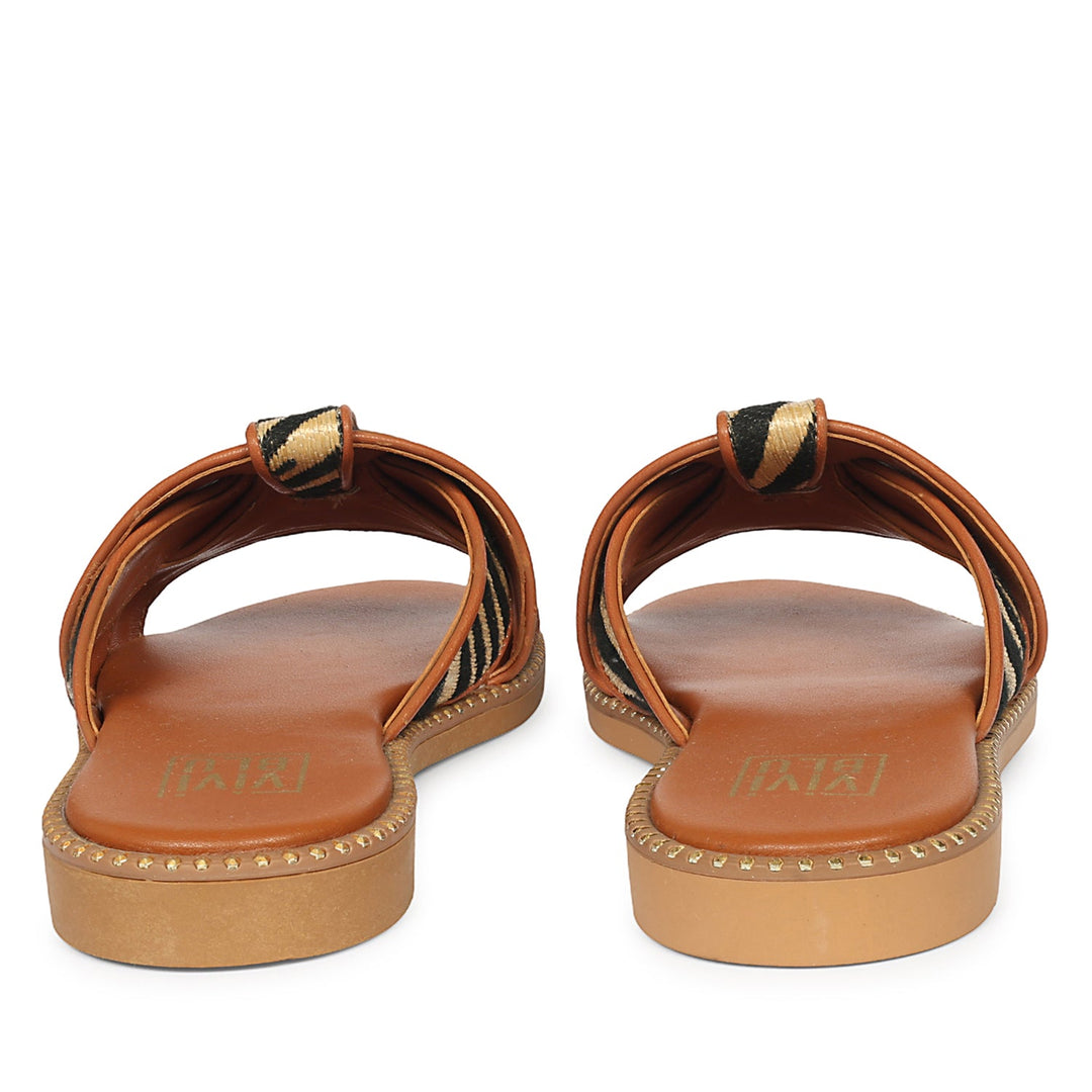 Jaylani Beige Leather Flat Sandals