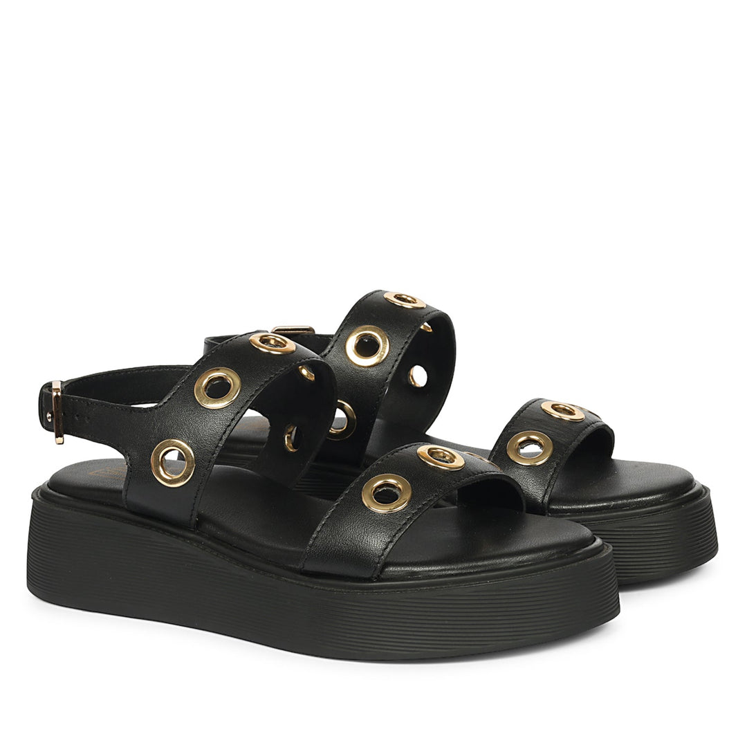 Marlowe Black Leather Platform Sandals
