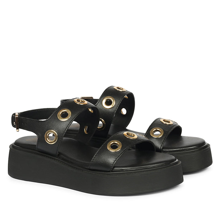 Marlowe Black Leather Platform Sandals