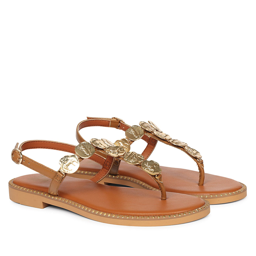 Averie Tan Leather Flat Sandals
