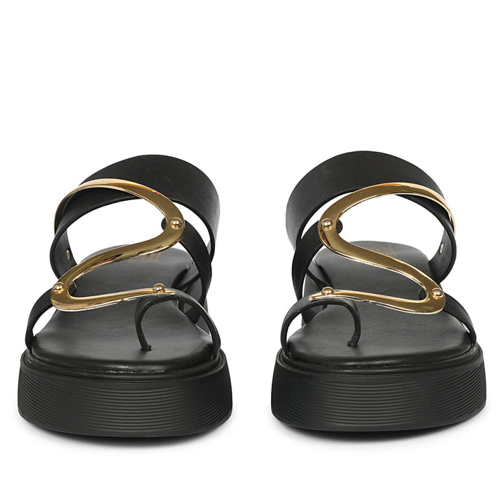 Emilia Black Leather Platform Sandals