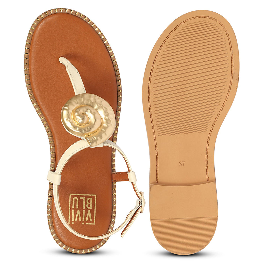 Amalia Off White Leather Flat Sandals