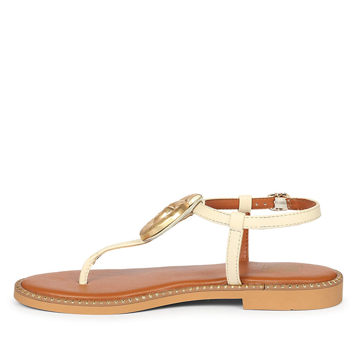 Amalia Off White Leather Flat Sandals
