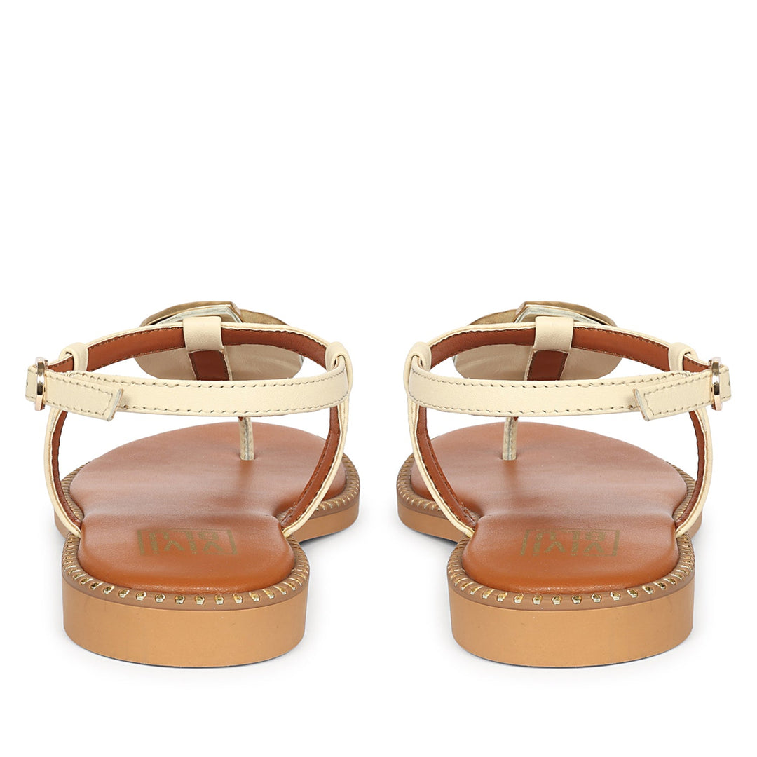 Amalia Off White Leather Flat Sandals
