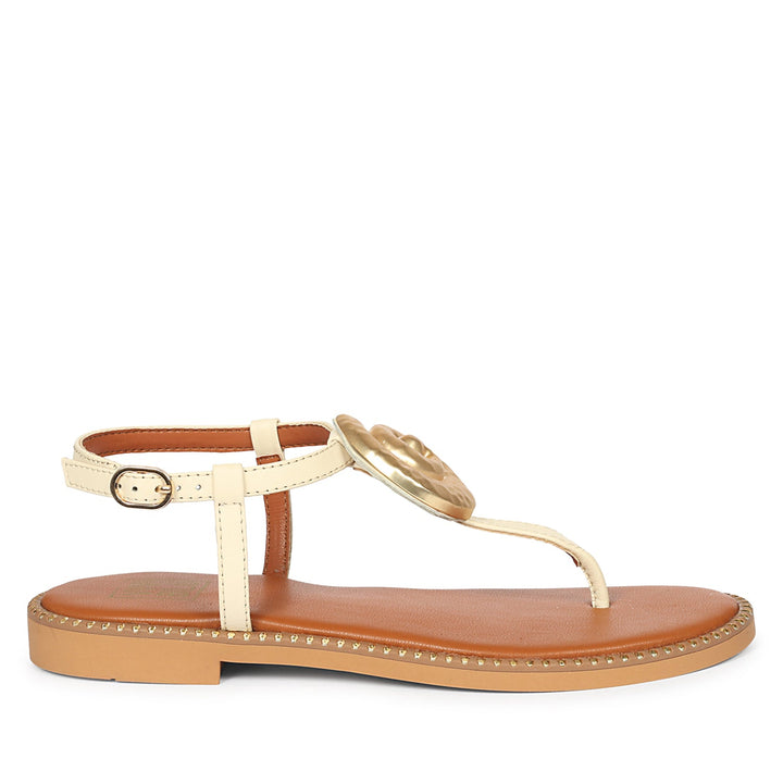 Amalia Off White Leather Flat Sandals