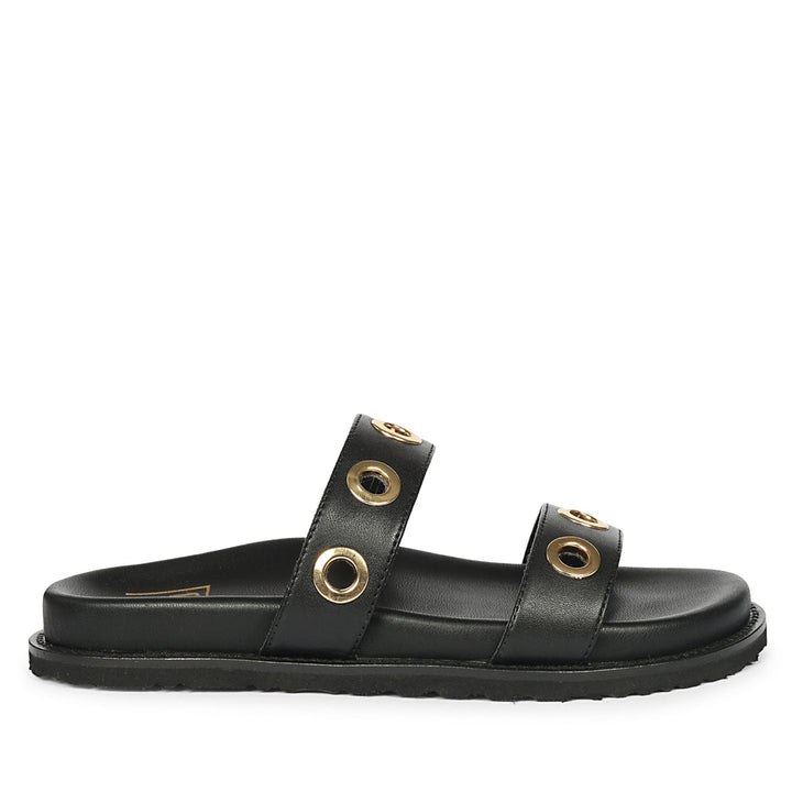 Davina Black Leather Footbed Sandals