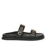 Davina Black Leather Footbed Sandals