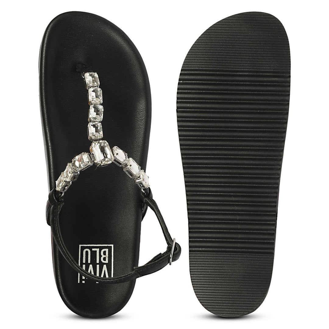 Vivian Black Leather Footbed Sandals
