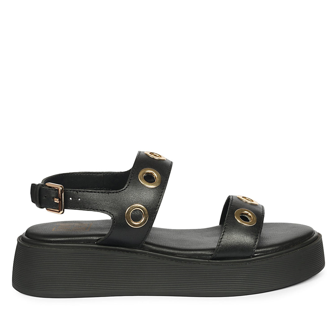 Marlowe Black Leather Platform Sandals