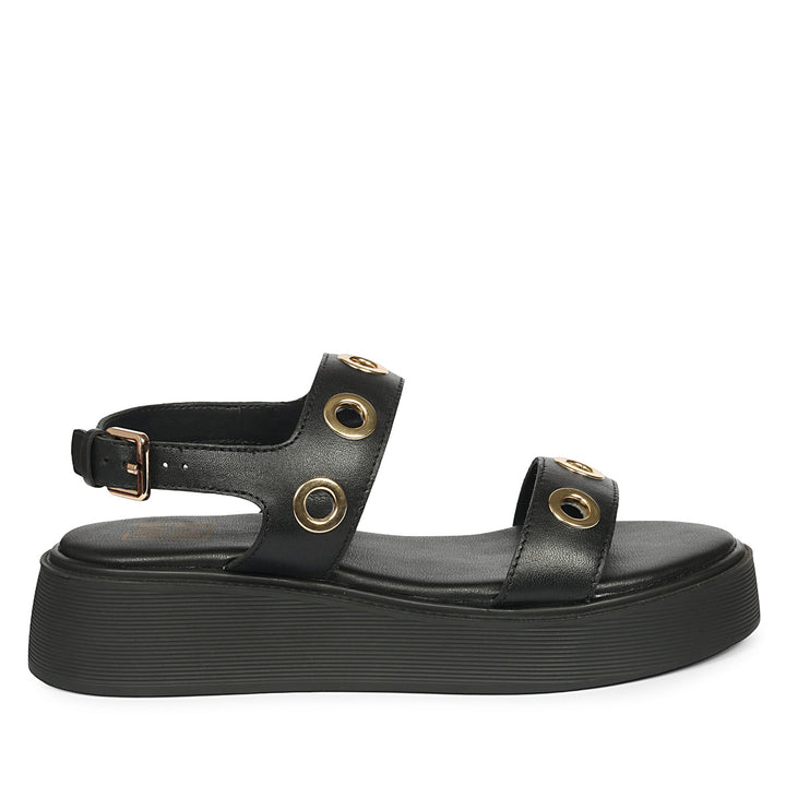 Marlowe Black Leather Platform Sandals