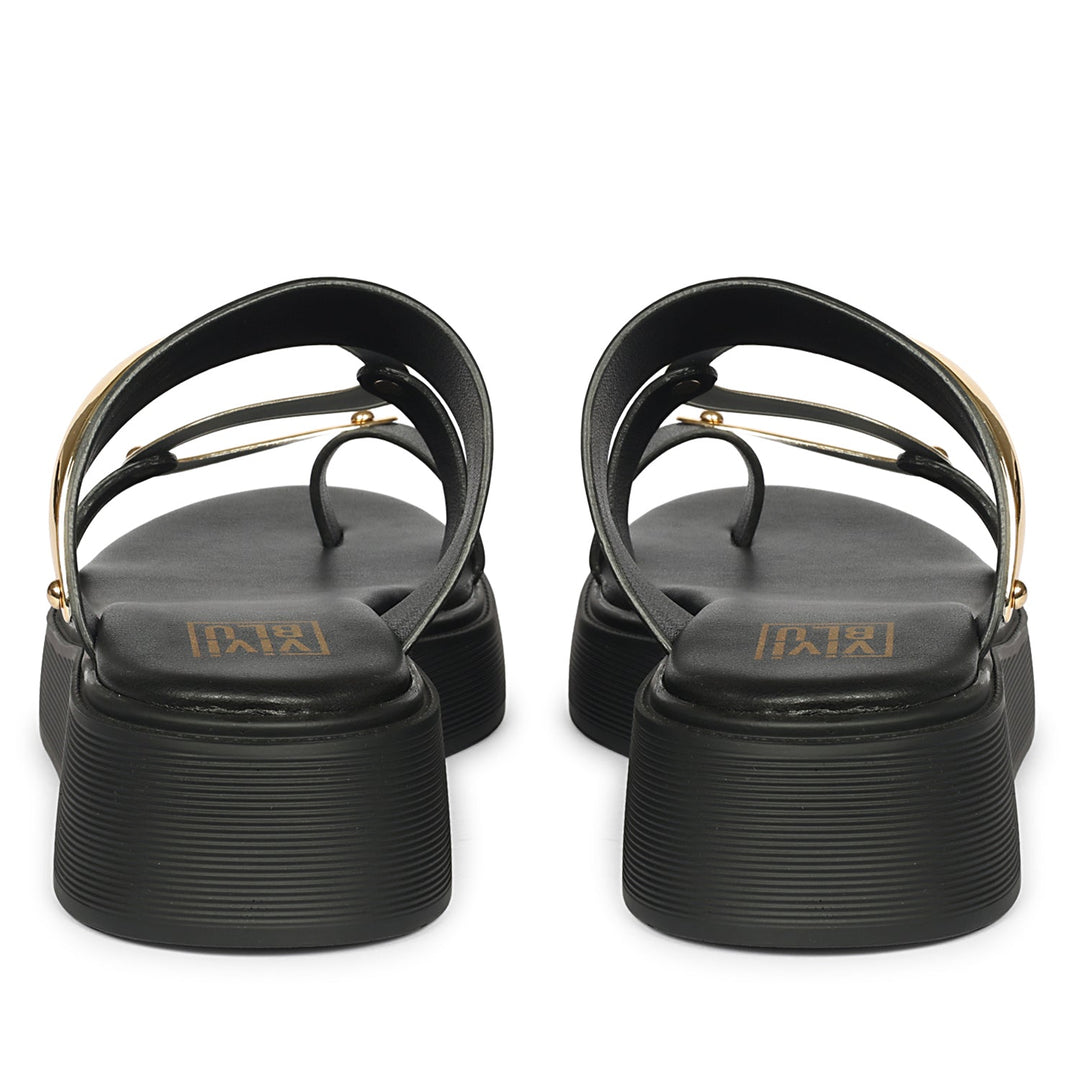 Emilia Black Leather Platform Sandals