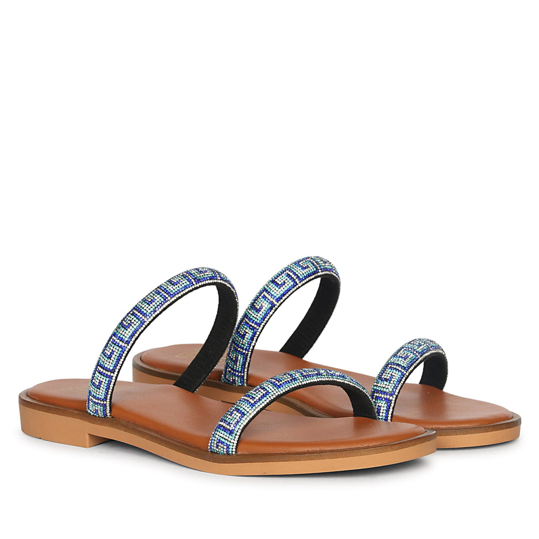 Evelina Blue Flat Sandals
