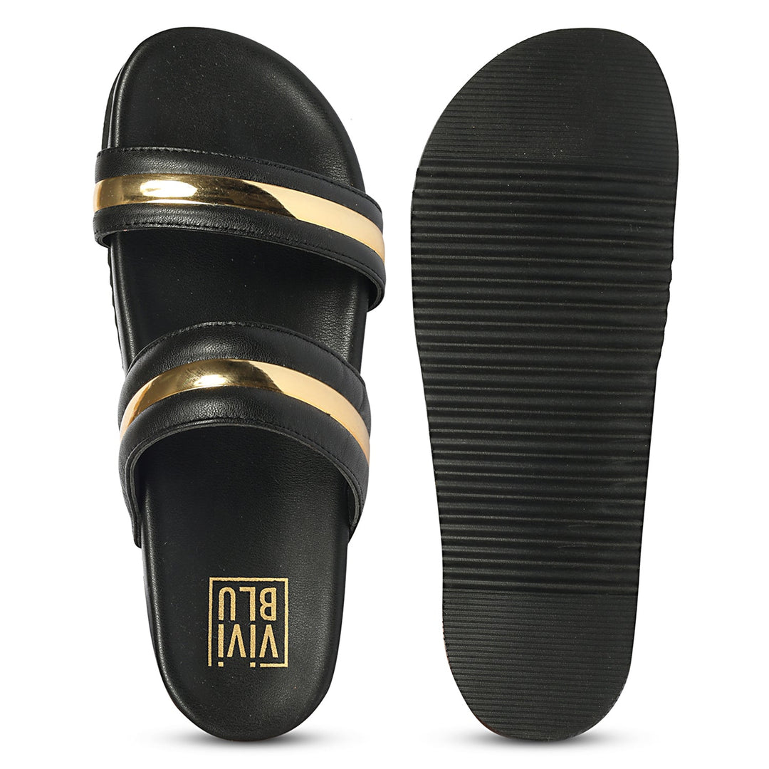 Daniela Black Leather Footbed Sandals