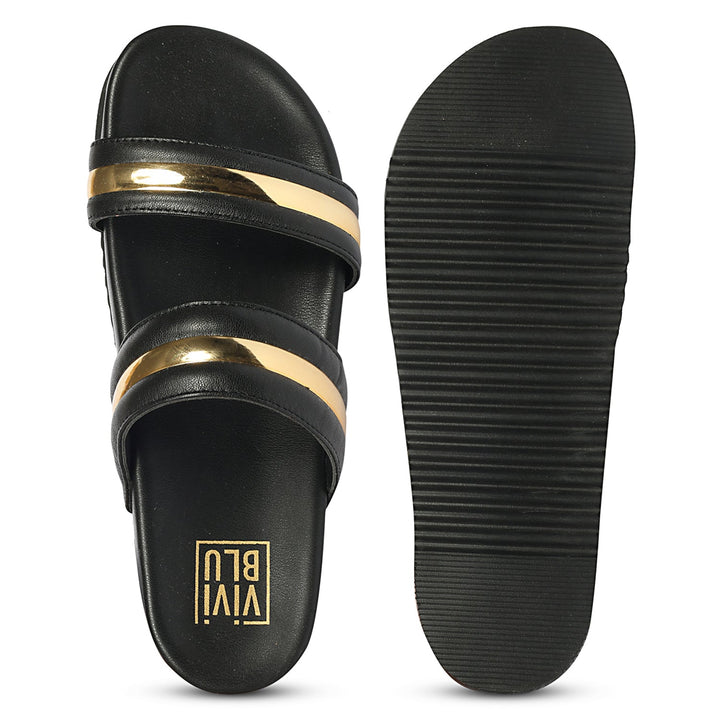 Daniela Black Leather Footbed Sandals