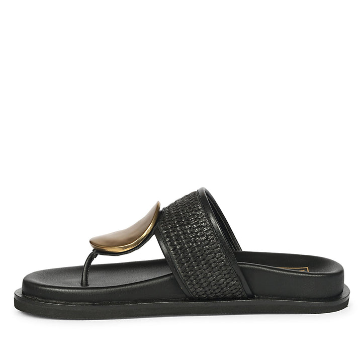 Nora Black Leather Footbed Sandals
