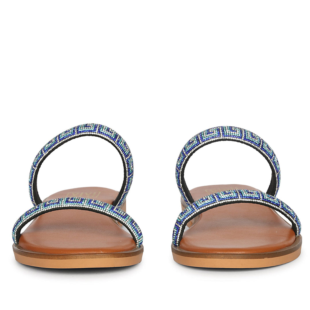 Evelina Blue Flat Sandals