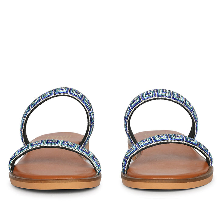 Evelina Blue Flat Sandals