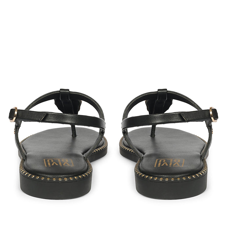 Alma Black Leather Flat Sandals