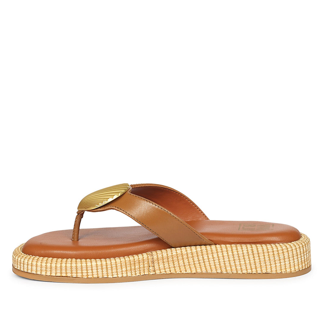 Elle Tan Leather Flat Sandals