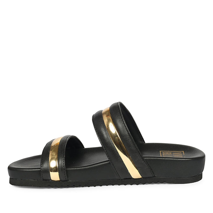 Daniela Black Leather Footbed Sandals