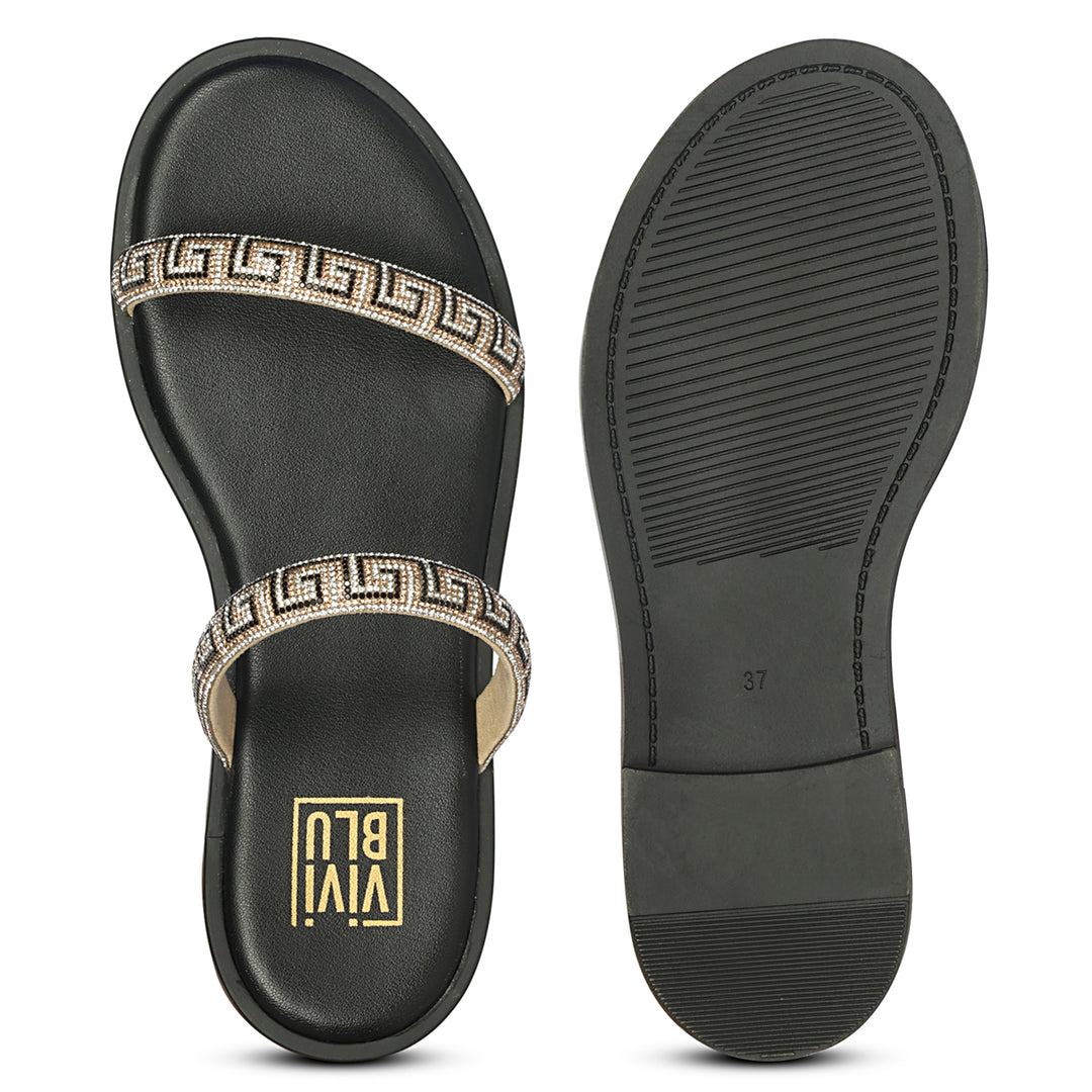 Evelina Black Flat Sandals