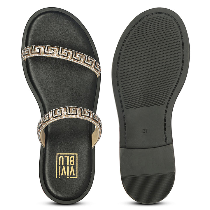 Evelina Black Flat Sandals