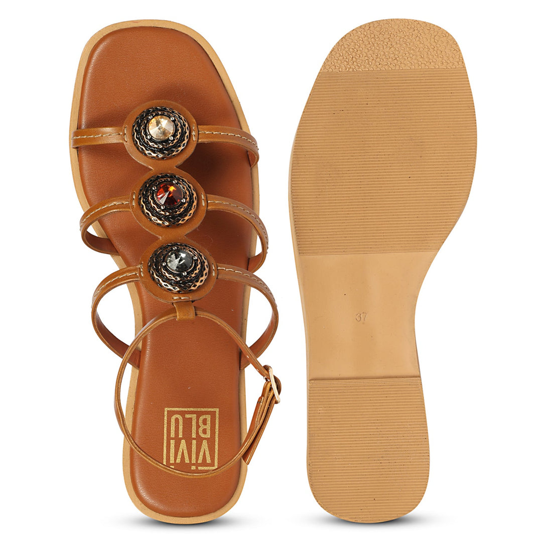 Natalie Tan Leather Flat Sandals