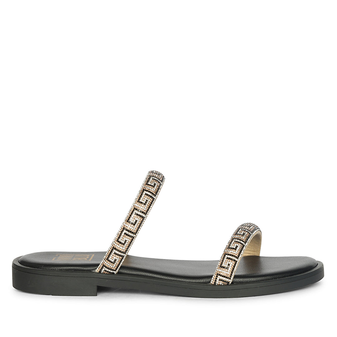 Evelina Black Flat Sandals