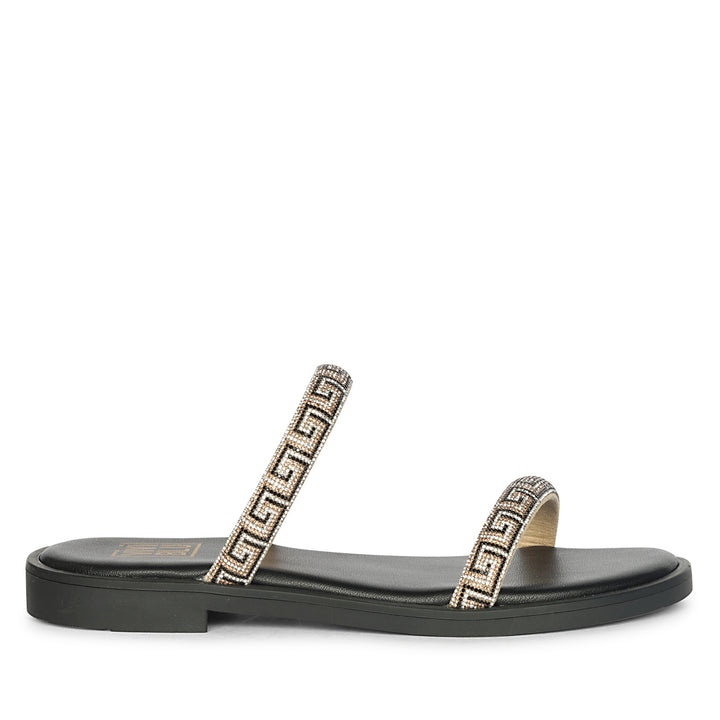 Evelina Black Flat Sandals