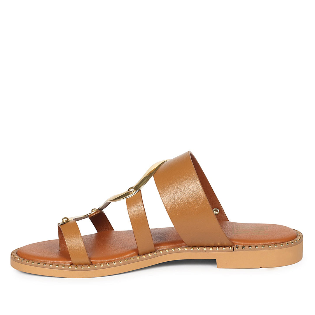 Layla Tan Leather Flat Sandals