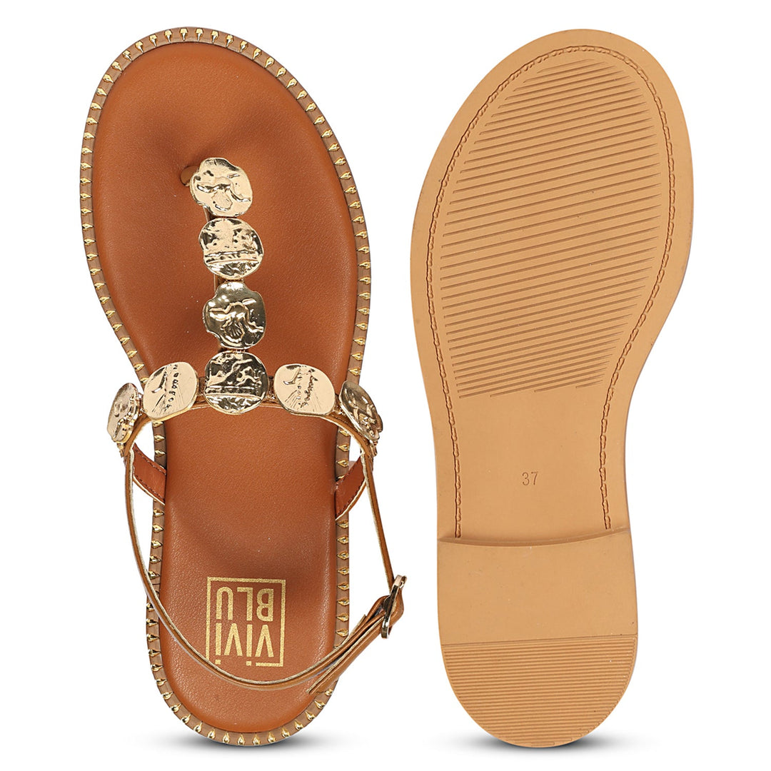 Averie Tan Leather Flat Sandals