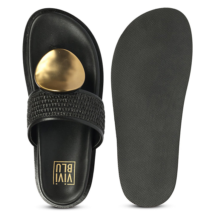 Nora Black Leather Footbed Sandals