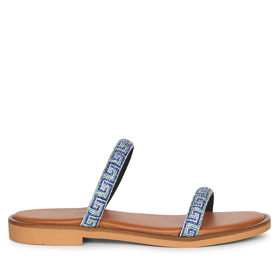 Evelina Blue Flat Sandals