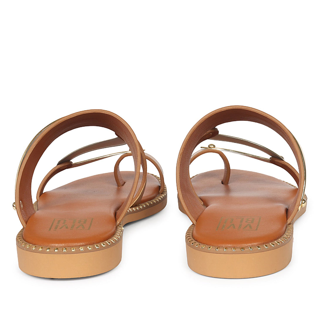Layla Tan Leather Flat Sandals