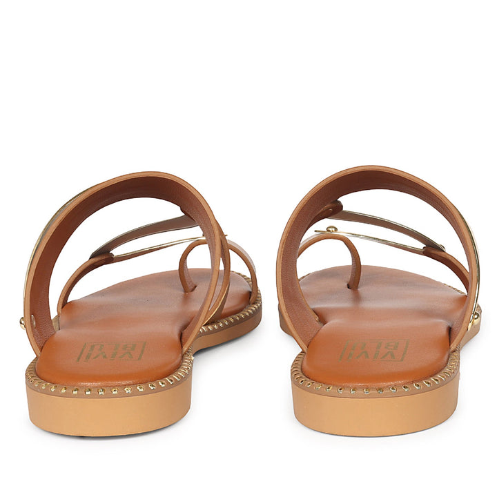 Layla Tan Leather Flat Sandals