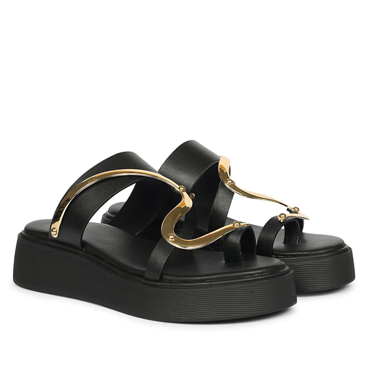 Emilia Black Leather Platform Sandals