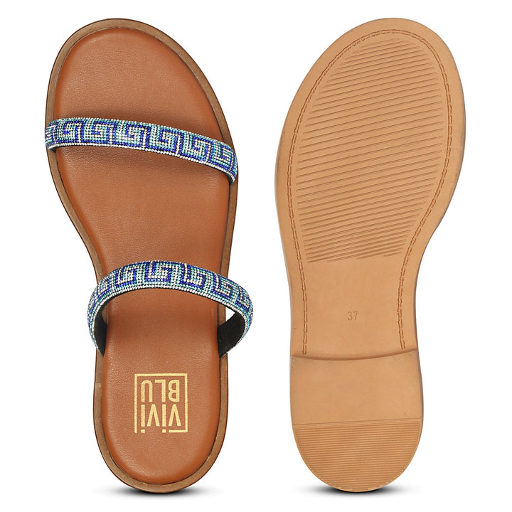 Evelina Blue Flat Sandals