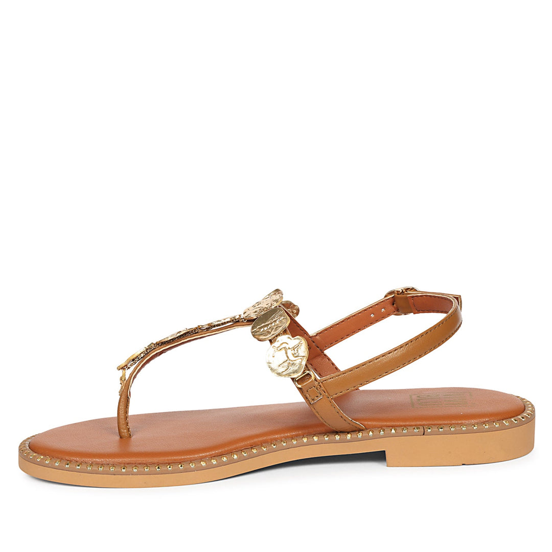 Averie Tan Leather Flat Sandals