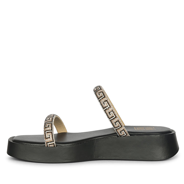 Adelina Black Leather Platform Sandals