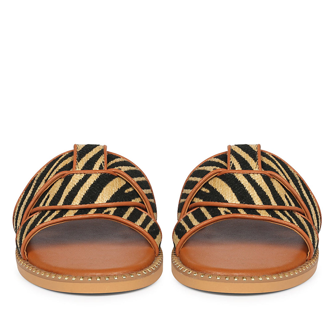 Jaylani Beige Leather Flat Sandals