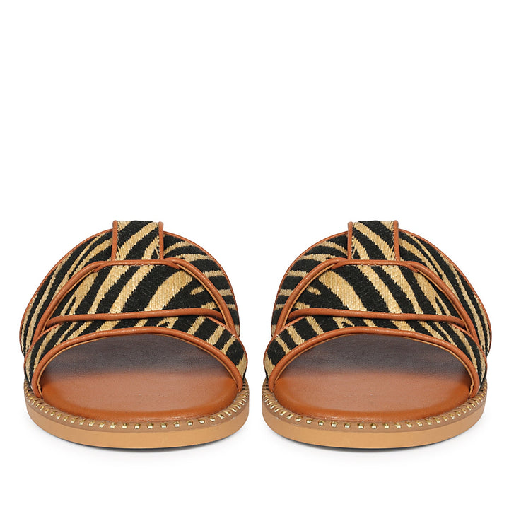 Jaylani Beige Leather Flat Sandals