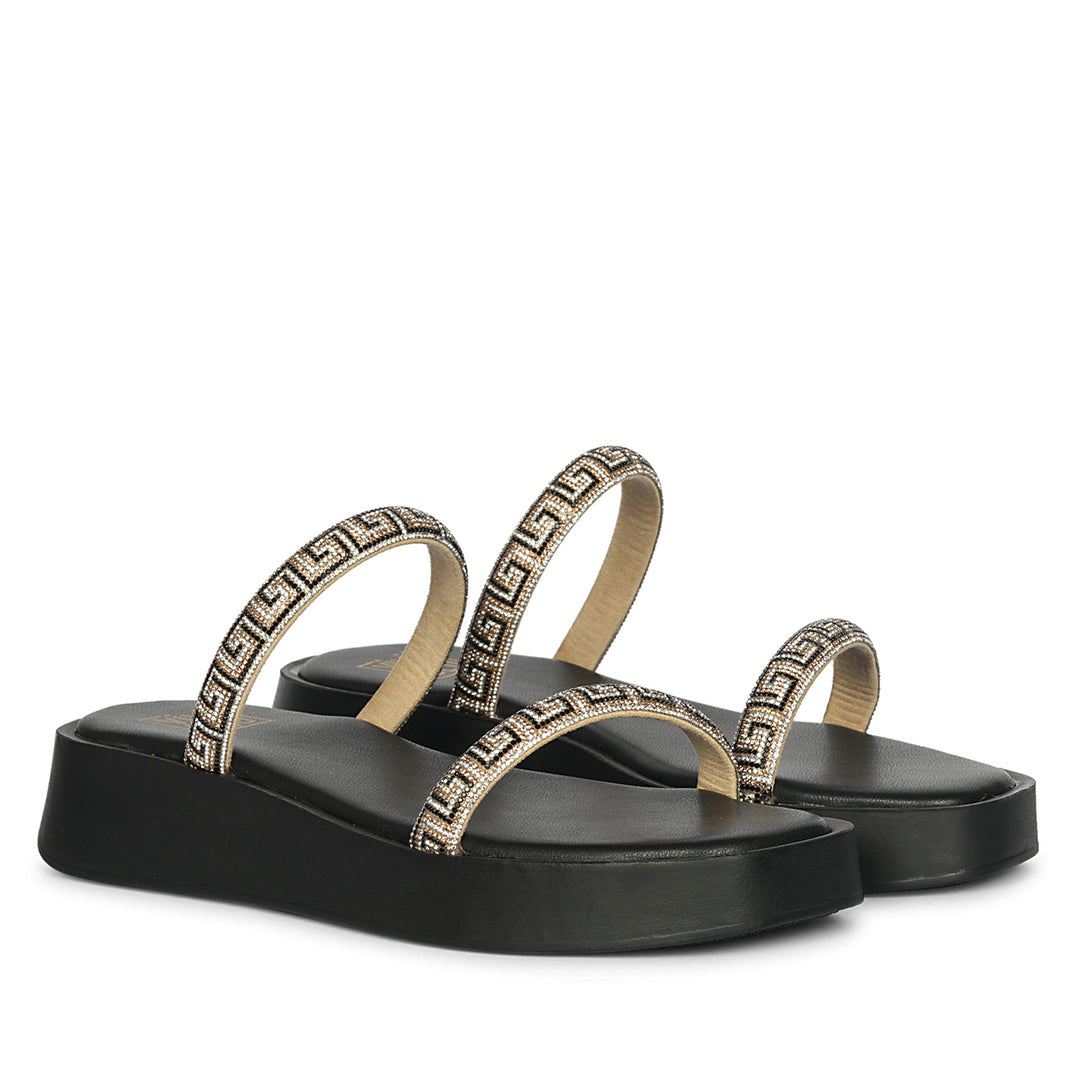 Adelina Black Leather Platform Sandals
