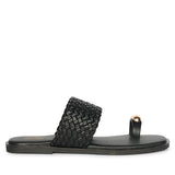 Violetta Black Leather Flat Sandals