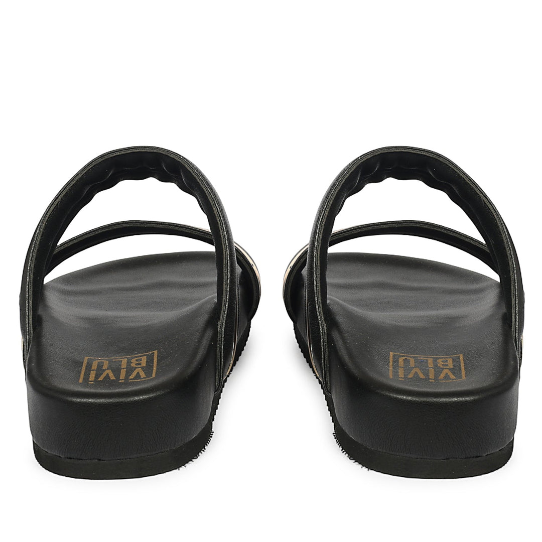 Daniela Black Leather Footbed Sandals