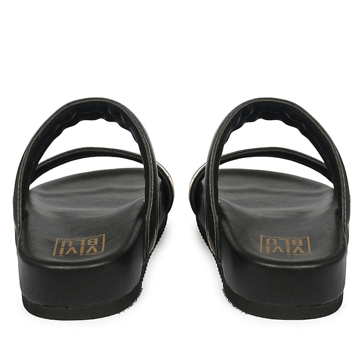 Daniela Black Leather Footbed Sandals