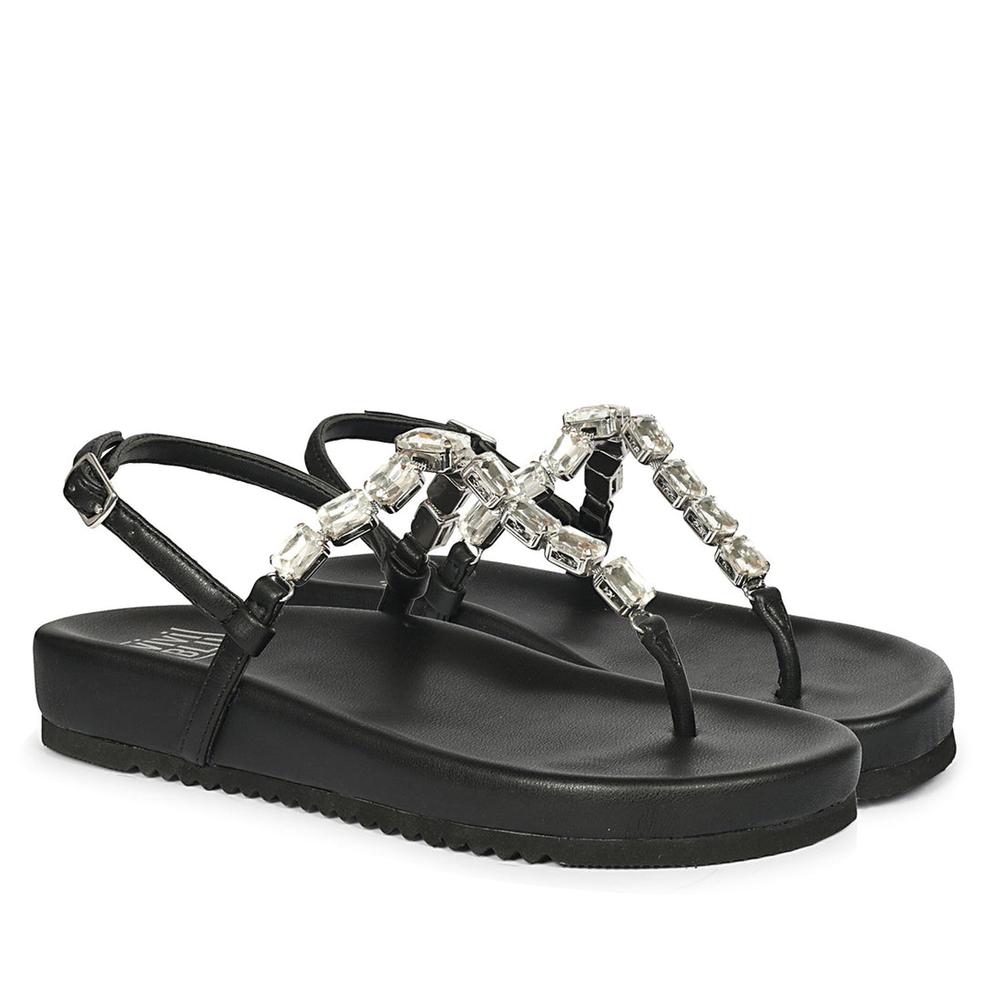 Vivian Black Leather Footbed Sandals