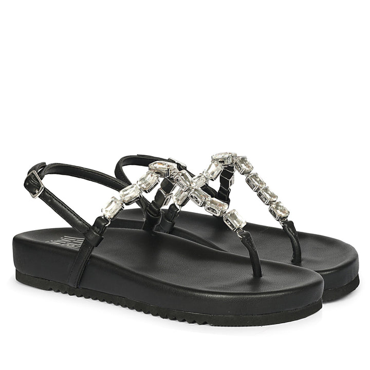 Vivian Black Leather Footbed Sandals