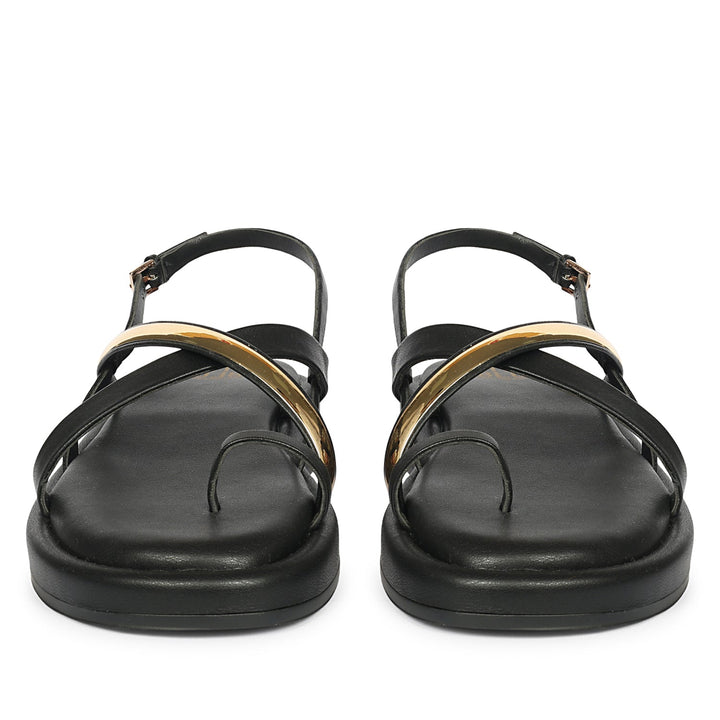 Camille Black Leather Platform Sandals