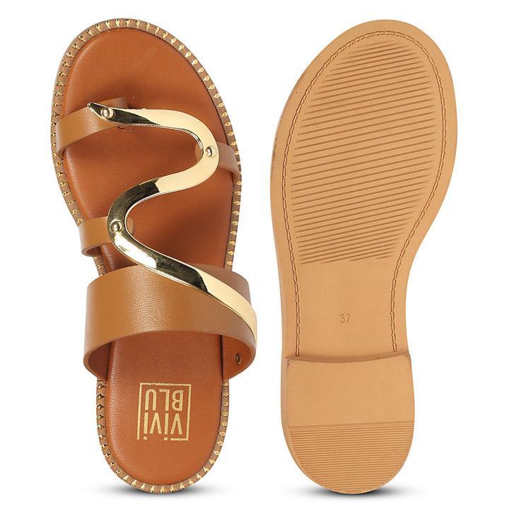 Layla Tan Leather Flat Sandals